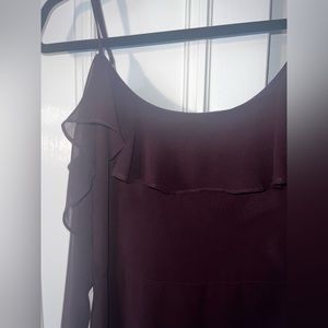 Off the shoulder deep maroon semi-formal dress